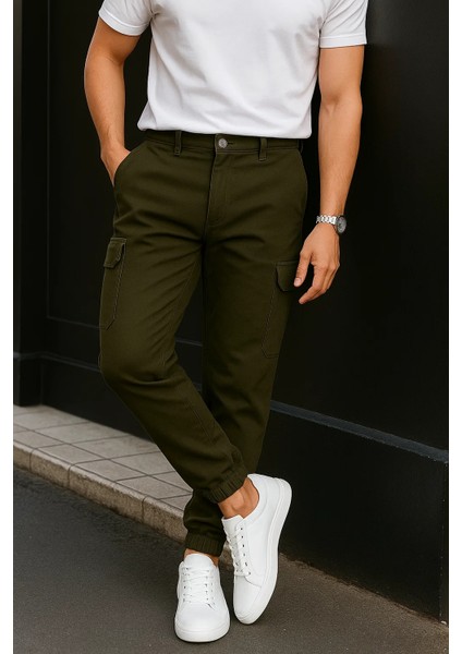 Erkek Günlük Trend Lastikli Haki Kargo Pantolon modelleri