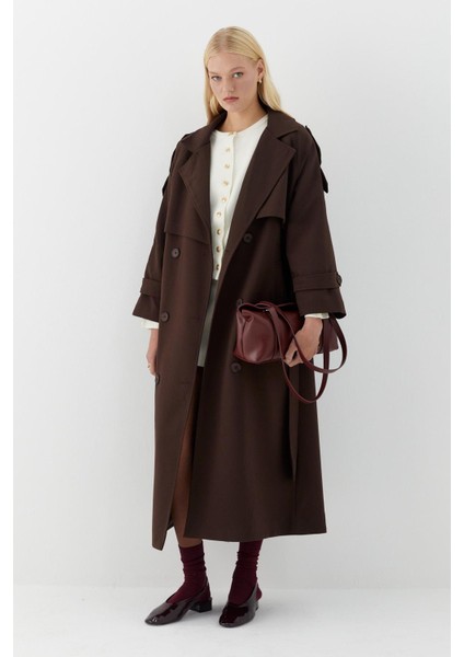 Çift Düğmeli Uzun Trenç Acı Kahve fiyatları