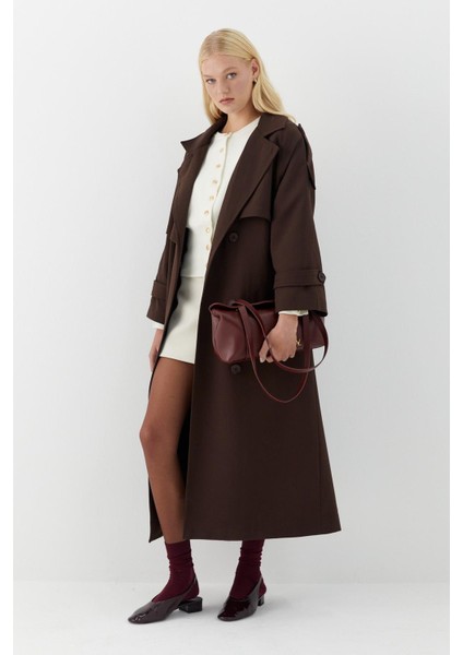 Çift Düğmeli Uzun Trenç Acı Kahve modelleri