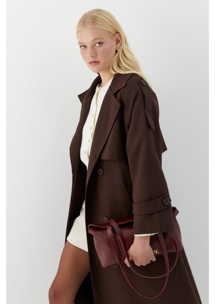 Çift Düğmeli Uzun Trenç Acı Kahve fırsatları