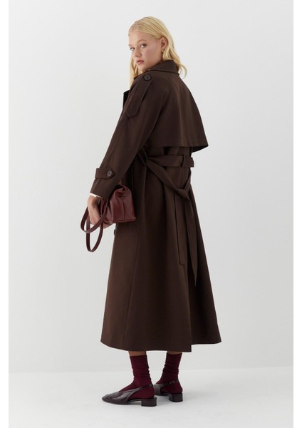 Çift Düğmeli Uzun Trenç Acı Kahve indirimleri