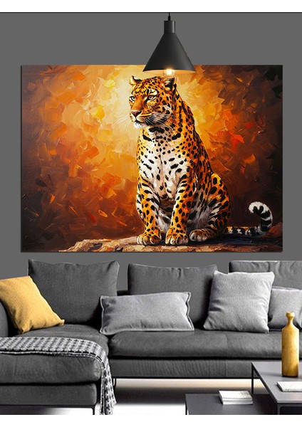 Oturan Leopar Siyah Arka Plan Dekoratif Kanvas - Mdf Ahşap Tablo fiyatları