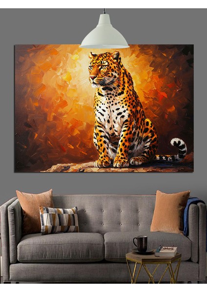 Oturan Leopar Siyah Arka Plan Dekoratif Kanvas - Mdf Ahşap Tablo modelleri