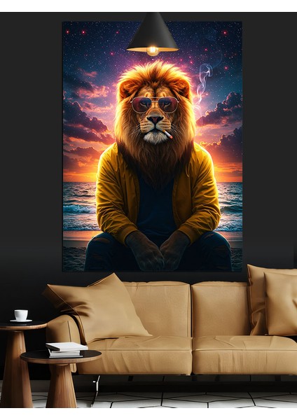 Sigara Içen Aslan Dekoratif Kanvas - Mdf Ahşap Tablo