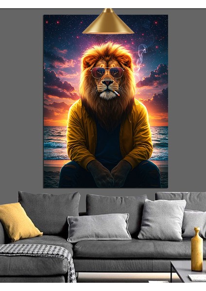 Sigara Içen Aslan Dekoratif Kanvas - Mdf Ahşap Tablo fiyatları