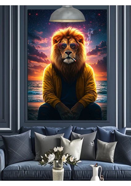 Sigara Içen Aslan Dekoratif Kanvas - Mdf Ahşap Tablo modelleri