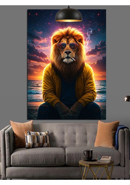 Sigara Içen Aslan Dekoratif Kanvas - Mdf Ahşap Tablo fırsatları