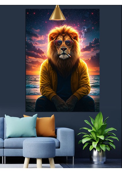 Sigara Içen Aslan Dekoratif Kanvas - Mdf Ahşap Tablo indirimleri