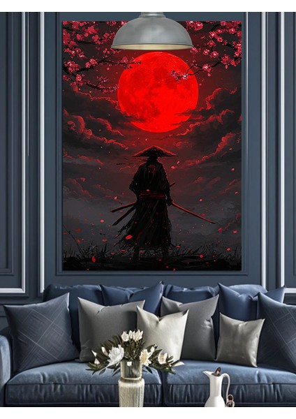 Siyah Siluet Kırmızı Ayın Önünde Dekoratif Kanvas - Mdf Ahşap Tablo fiyatları