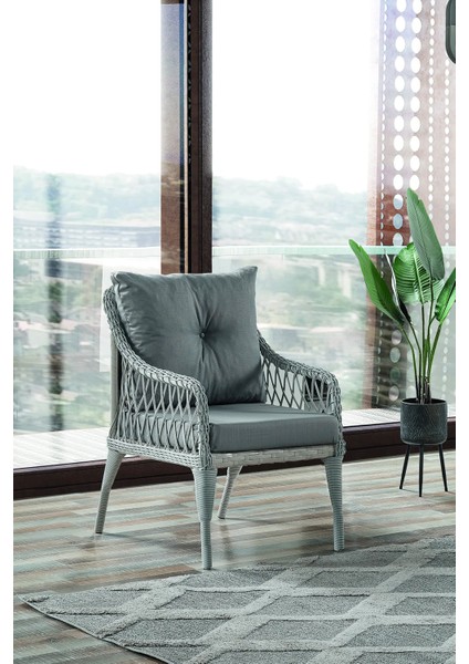 Rattan Joy Bahçe Mobilyası 3+1+1+Camlı Masa Gri- Kemik- Cappucino - B&n Garden fiyatları