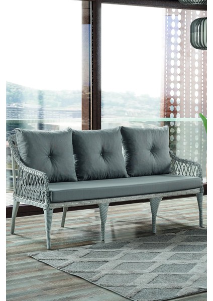 Rattan Joy Bahçe Mobilyası 3+1+1+Camlı Masa Gri- Kemik- Cappucino - B&n Garden modelleri