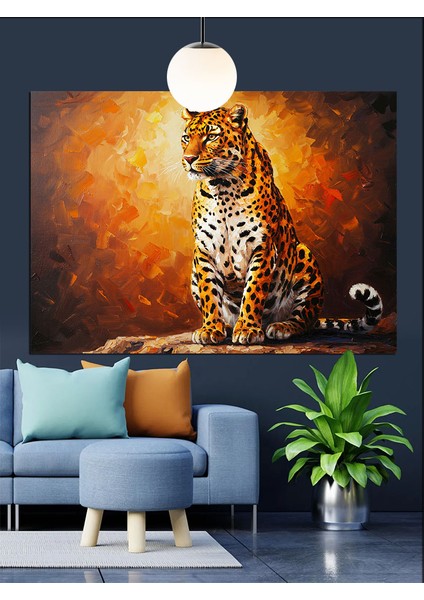 Oturan Leopar Siyah Arka Plan Dekoratif Kanvas - Mdf Ahşap Tablo indirimleri
