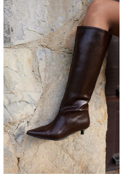 Marry Kadın Kahve Mını Topuklu Çizme