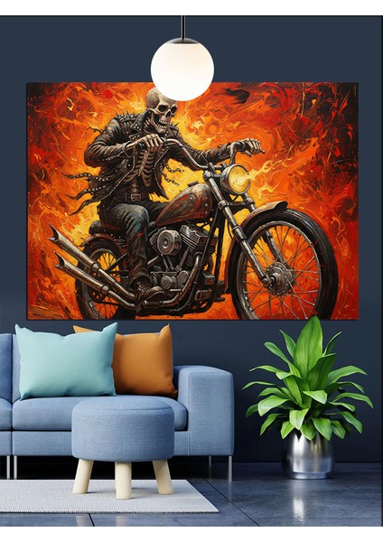 Motosiklet Süren Deri Ceketli Iskelet Dekoratif Kanvas - Mdf Ahşap Tablo modelleri