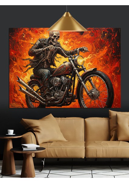 Motosiklet Süren Deri Ceketli Iskelet Dekoratif Kanvas - Mdf Ahşap Tablo fırsatları