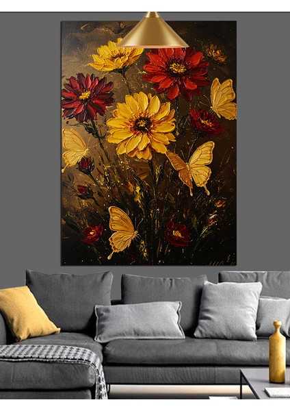 Yağmurda Duran Parlak Kırmızı Çiçekler Dekoratif Kanvas - Mdf Ahşap Tablo