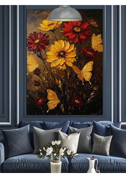 Yağmurda Duran Parlak Kırmızı Çiçekler Dekoratif Kanvas - Mdf Ahşap Tablo fiyatları