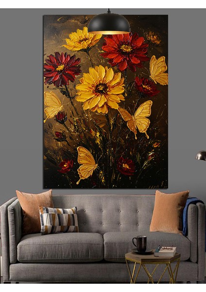 Yağmurda Duran Parlak Kırmızı Çiçekler Dekoratif Kanvas - Mdf Ahşap Tablo modelleri