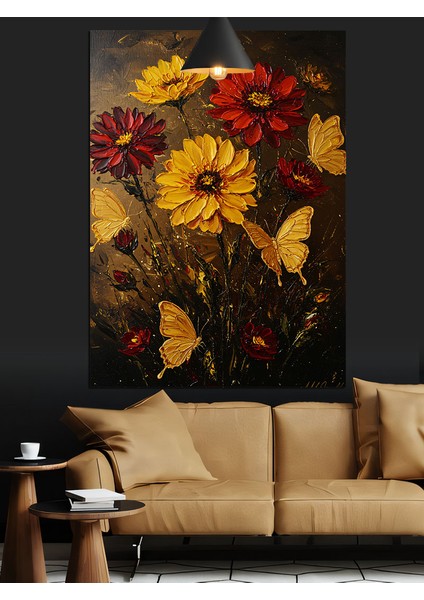 Yağmurda Duran Parlak Kırmızı Çiçekler Dekoratif Kanvas - Mdf Ahşap Tablo indirimleri