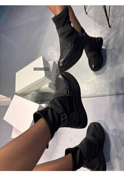 Adrinal Siyah Streç Kemer Detay Düz Taban Kadın Spor Bot fiyatları