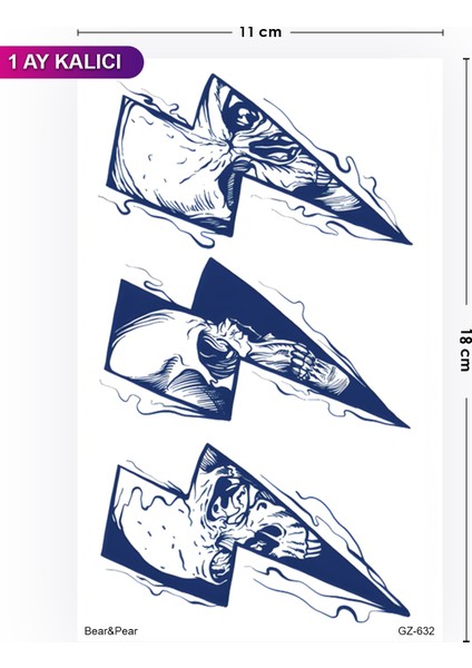 1 Ay Kalıcı 24 Saat Sonra Kararan Dövme Şimşek ve Kurukafa Dövmesi fiyatları