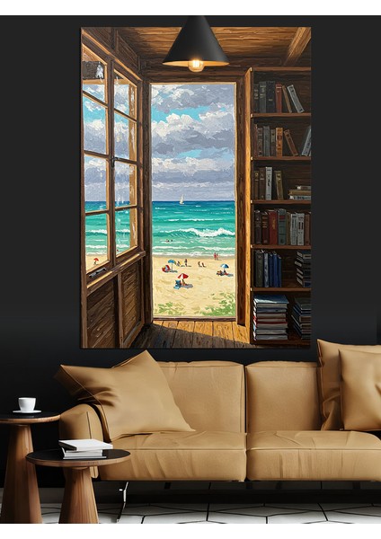 Açık Pencereden Deniz Manzarası Dekoratif Kanvas - Mdf Ahşap Tablo