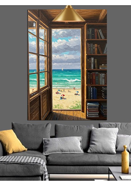 Açık Pencereden Deniz Manzarası Dekoratif Kanvas - Mdf Ahşap Tablo fiyatları