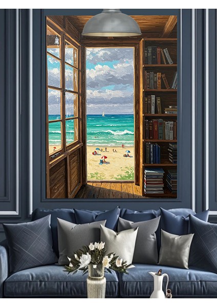 Açık Pencereden Deniz Manzarası Dekoratif Kanvas - Mdf Ahşap Tablo modelleri