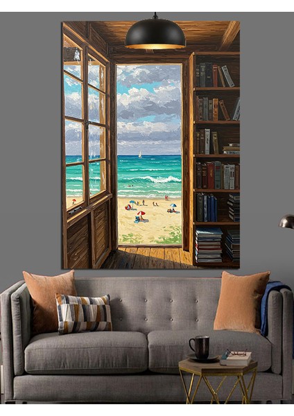 Açık Pencereden Deniz Manzarası Dekoratif Kanvas - Mdf Ahşap Tablo fırsatları