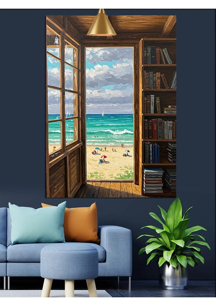 Açık Pencereden Deniz Manzarası Dekoratif Kanvas - Mdf Ahşap Tablo indirimleri