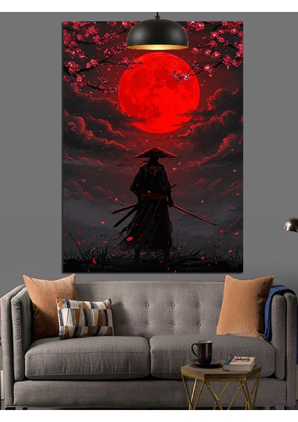 Siyah Siluet Kırmızı Ayın Önünde Dekoratif Kanvas - Mdf Ahşap Tablo modelleri