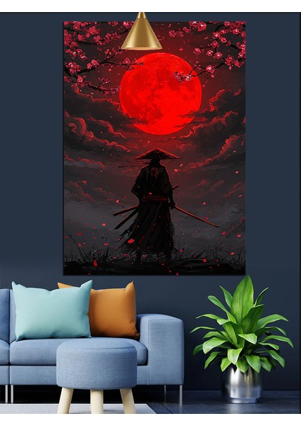 Siyah Siluet Kırmızı Ayın Önünde Dekoratif Kanvas - Mdf Ahşap Tablo fırsatları