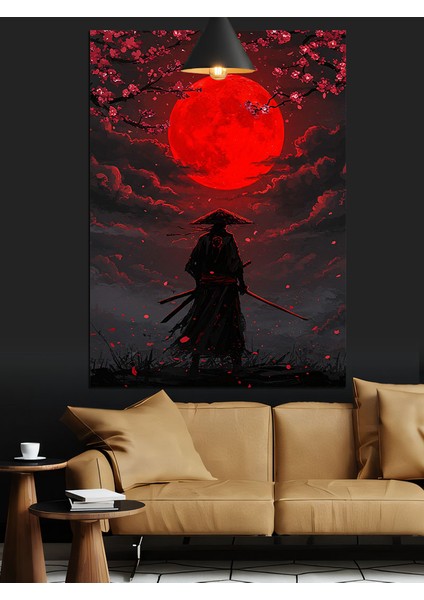 Siyah Siluet Kırmızı Ayın Önünde Dekoratif Kanvas - Mdf Ahşap Tablo indirimleri