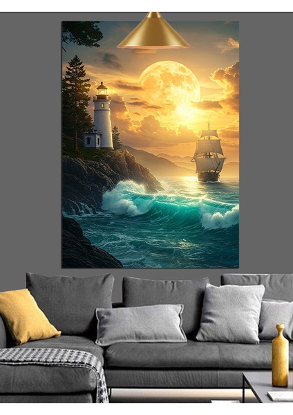 Deniz Feneri ve Gemi Dekoratif Kanvas - Mdf Ahşap Tablo fiyatları
