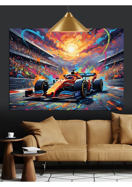 Hızlı Yarış Arabası Pistte Dekoratif Kanvas - Mdf Ahşap Tablo fiyatları