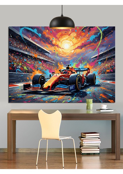 Hızlı Yarış Arabası Pistte Dekoratif Kanvas - Mdf Ahşap Tablo indirimleri
