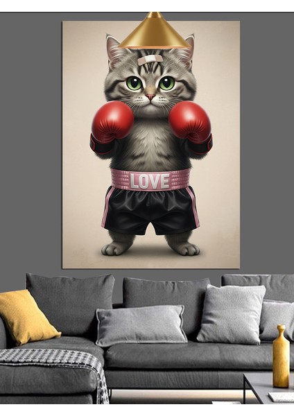 Boks Eldivenli Kızgın Bir Kedi Dekoratif Kanvas - Mdf Ahşap Tablo modelleri