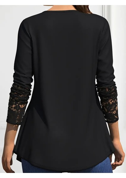 Büyük Beden Konfor Modeli Kadın Uzun Kollu V Yaka Viskon Bluz Rahat Kesim Dantel Detaylı Kışlık Bluz fiyatları