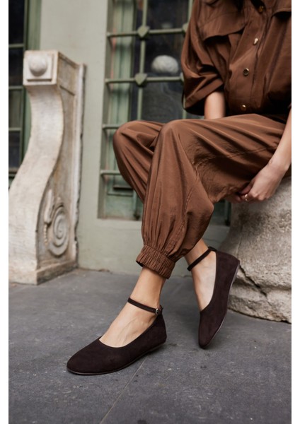 Silva Kadın Kahve Gercek Suet Atkı Detay Babet