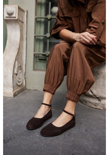 Silva Kadın Kahve Gercek Suet Atkı Detay Babet modelleri