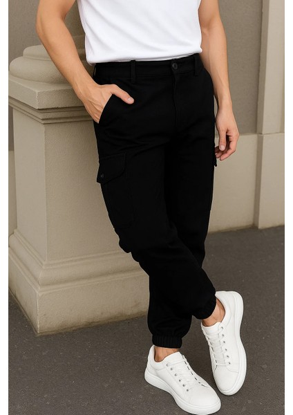 Erkek Günlük Trend Lastikli Siyah Taktik Kargo Pantolon modelleri
