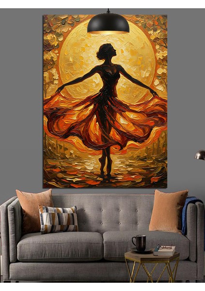 Büyülü Dans Eden Turuncu Elbiseli Kadın Dekoratif Kanvas - Mdf Ahşap Tablo