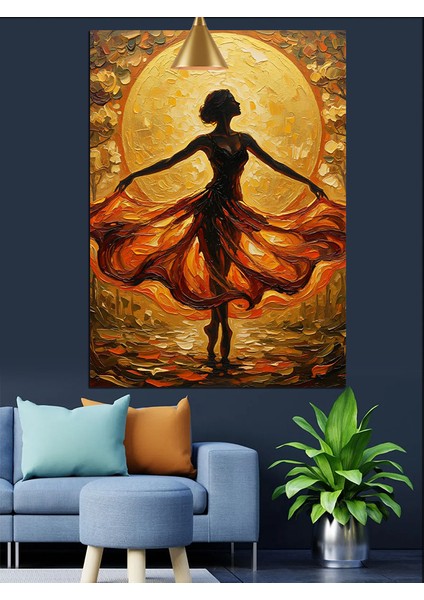 Büyülü Dans Eden Turuncu Elbiseli Kadın Dekoratif Kanvas - Mdf Ahşap Tablo fiyatları