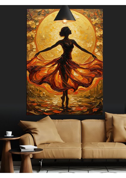 Büyülü Dans Eden Turuncu Elbiseli Kadın Dekoratif Kanvas - Mdf Ahşap Tablo modelleri