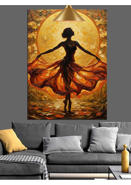 Büyülü Dans Eden Turuncu Elbiseli Kadın Dekoratif Kanvas - Mdf Ahşap Tablo fırsatları