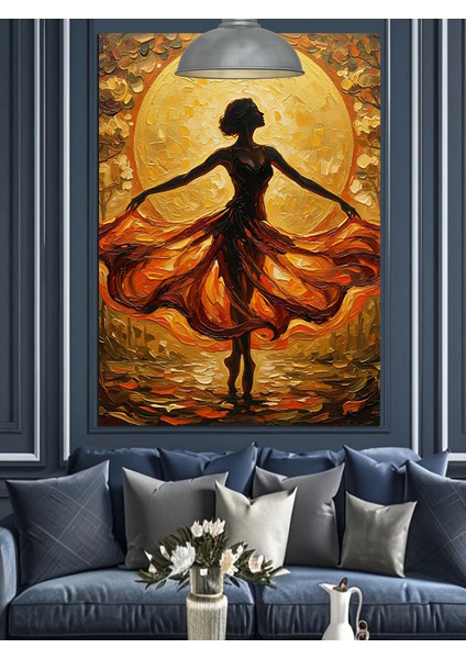 Büyülü Dans Eden Turuncu Elbiseli Kadın Dekoratif Kanvas - Mdf Ahşap Tablo indirimleri