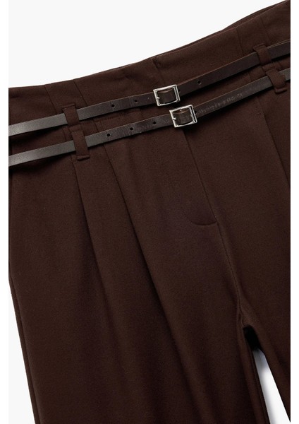 Kadın Koton x Sibil Çetinkaya - Kemerli Cepli Yüksek Bel Düz Bol Paça Kumaş Pantolon 6WAK40157PW modelleri