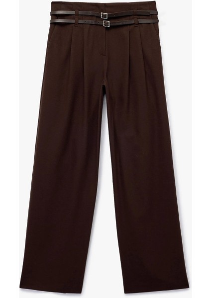 Kadın Koton x Sibil Çetinkaya - Kemerli Cepli Yüksek Bel Düz Bol Paça Kumaş Pantolon 6WAK40157PW fırsatları