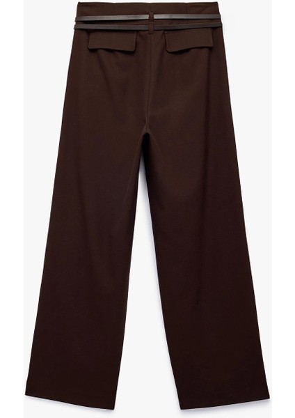 Kadın Koton x Sibil Çetinkaya - Kemerli Cepli Yüksek Bel Düz Bol Paça Kumaş Pantolon 6WAK40157PW indirimleri