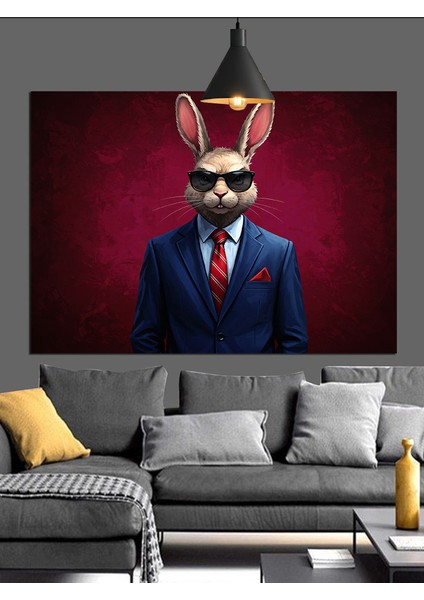 Tavşan Takım Elbiseli Dekoratif Kanvas - Mdf Ahşap Tablo